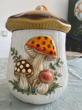 Merry Mushroom Ceramic Cookie Jar